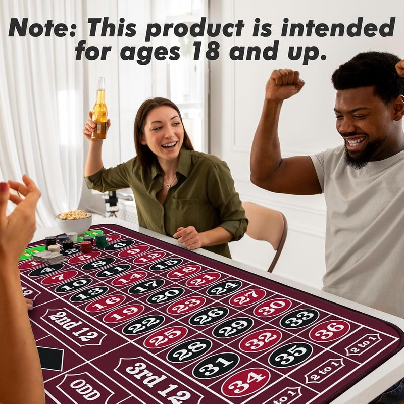 iEsstros Casino Roulette Mat 70" x 35" Rubber Roulette Table Mat Roulette Felt Mat with Storage Bag Win Marker Roulette Table Top Mat Casino Games for Adults-Red - Image 5